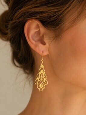 Handmade Gold Filigree Dangle Earrings